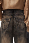 alexander wang distressed brown overdye low-rise balloon jeans with front to back zip