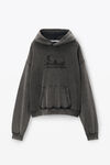 alexander wang washed charcoal distressed skyline hoodie in sueded cotton terry