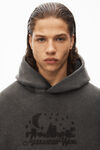 alexander wang washed charcoal distressed skyline hoodie in sueded cotton terry