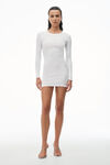 alexander wang white long sleeve loungewear dress in ribbed cotton jersey