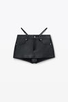 alexander wang black leather mini skort with pre-styled diamante-trim g-string