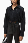 double layered cropped shirt in compact cotton with tie waistband