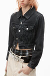 alexander wang grey aged shrunken trucker jacket in comfort stretch denim