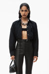 double layered cropped shirt in compact cotton with tie waistband