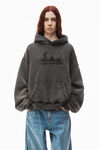 alexander wang washed charcoal distressed skyline hoodie in sueded cotton terry