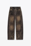 alexander wang distressed brown overdye low-rise balloon jeans with front to back zip