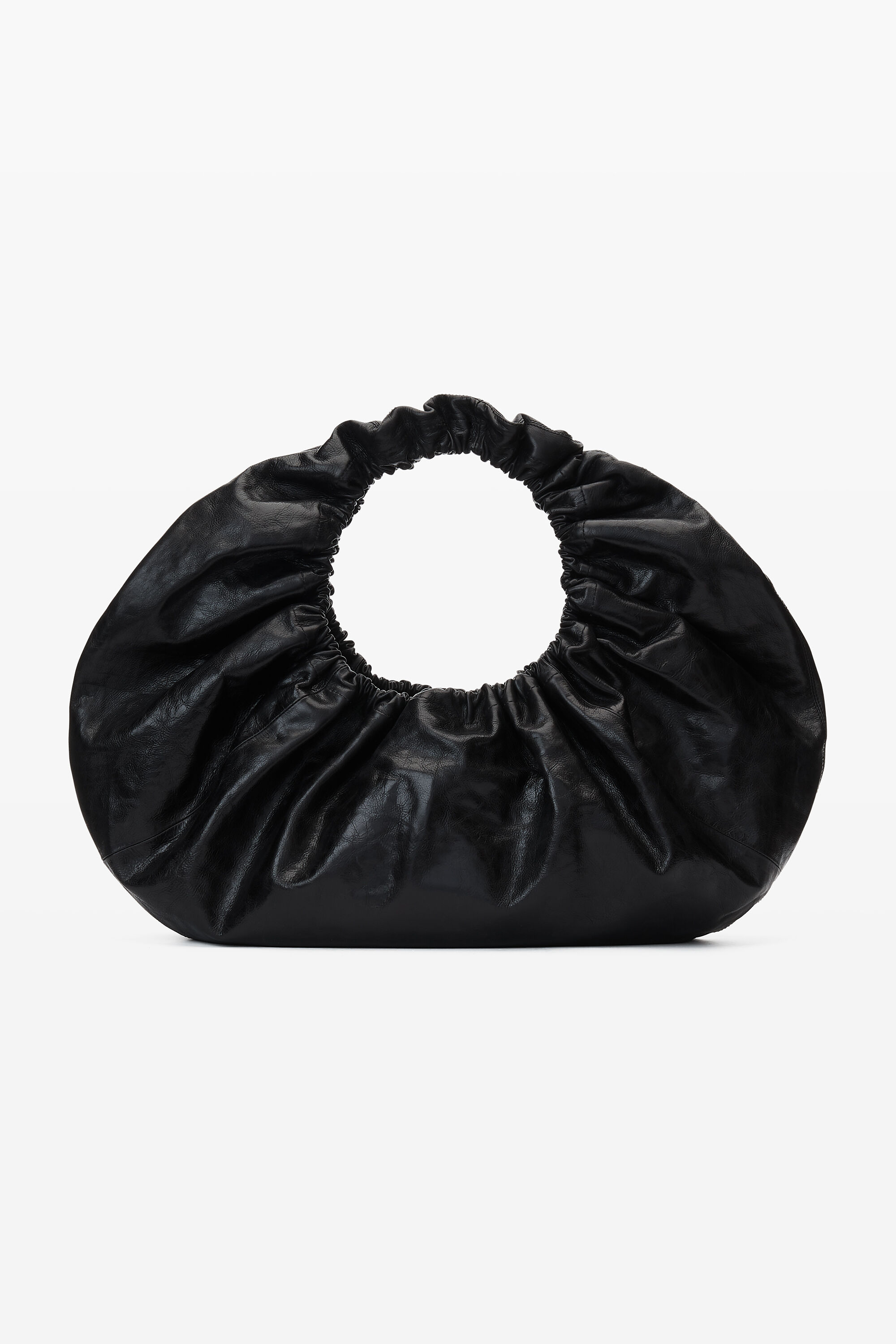 crescent large shoulder bag in crackle patent leather in BLACK 