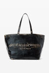 alexander wang black/ cream punch tote bag in brushed-effect leather