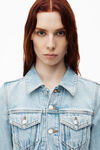 alexander wang bleach shrunken trucker jacket in comfort stretch denim