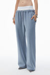 alexander wang washed vintage blue wide leg sweatpants with pre-styled logo brief waistband