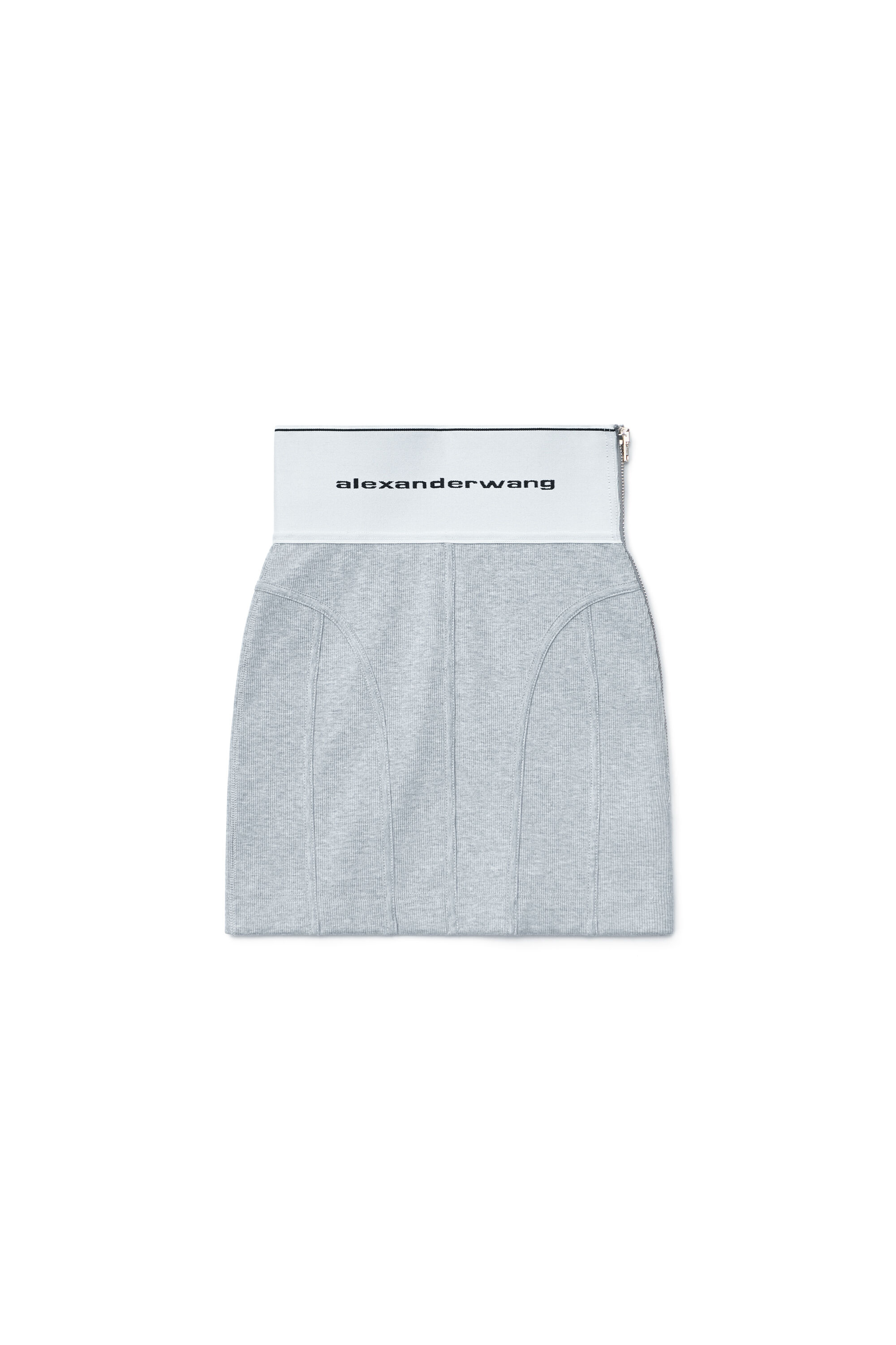 alexanderwang LOGO ELASTIC MINI SKIRT IN RIBBED JERSEY GREY 