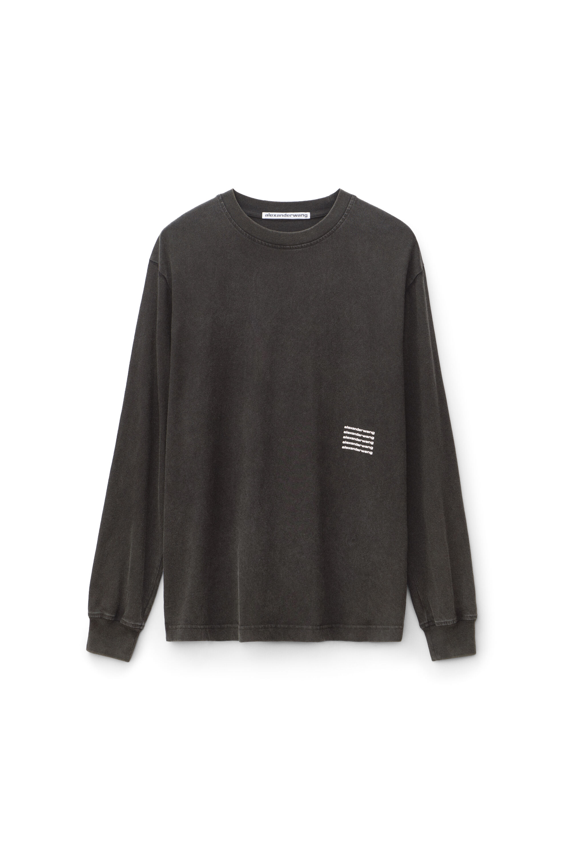 LONG-SLEEVE TEE IN ACID WASH COTTON in ACID BLACK | ribbed cuffs and  neckline | alexanderwang®