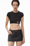 alexander wang black leather mini skort with pre-styled diamante-trim g-string