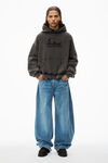 alexander wang washed charcoal distressed skyline hoodie in sueded cotton terry