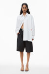 alexander wang white button up boyfriend shirt in compact cotton with apple logo patch