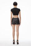 alexander wang black leather mini skort with pre-styled diamante-trim g-string