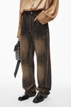 alexander wang distressed brown overdye low-rise balloon jeans with front to back zip