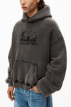 alexander wang washed charcoal distressed skyline hoodie in sueded cotton terry