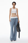 alexander wang washed vintage blue wide leg sweatpants with pre-styled logo brief waistband