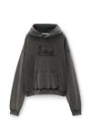 alexander wang washed charcoal distressed skyline hoodie in sueded cotton terry