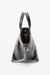 alexander wang black/ cream punch small tote bag in brushed-effect leather