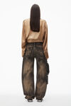 alexander wang distressed brown overdye low-rise balloon jeans with front to back zip