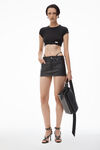 alexander wang black leather mini skort with pre-styled diamante-trim g-string