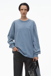 alexander wang washed vintage blue glitter puff logo long-sleeve tee in cotton