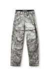 denim cargo pants in trompe-l’oeil leather effect