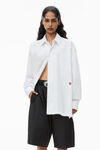 alexander wang white button up boyfriend shirt in compact cotton with apple logo patch