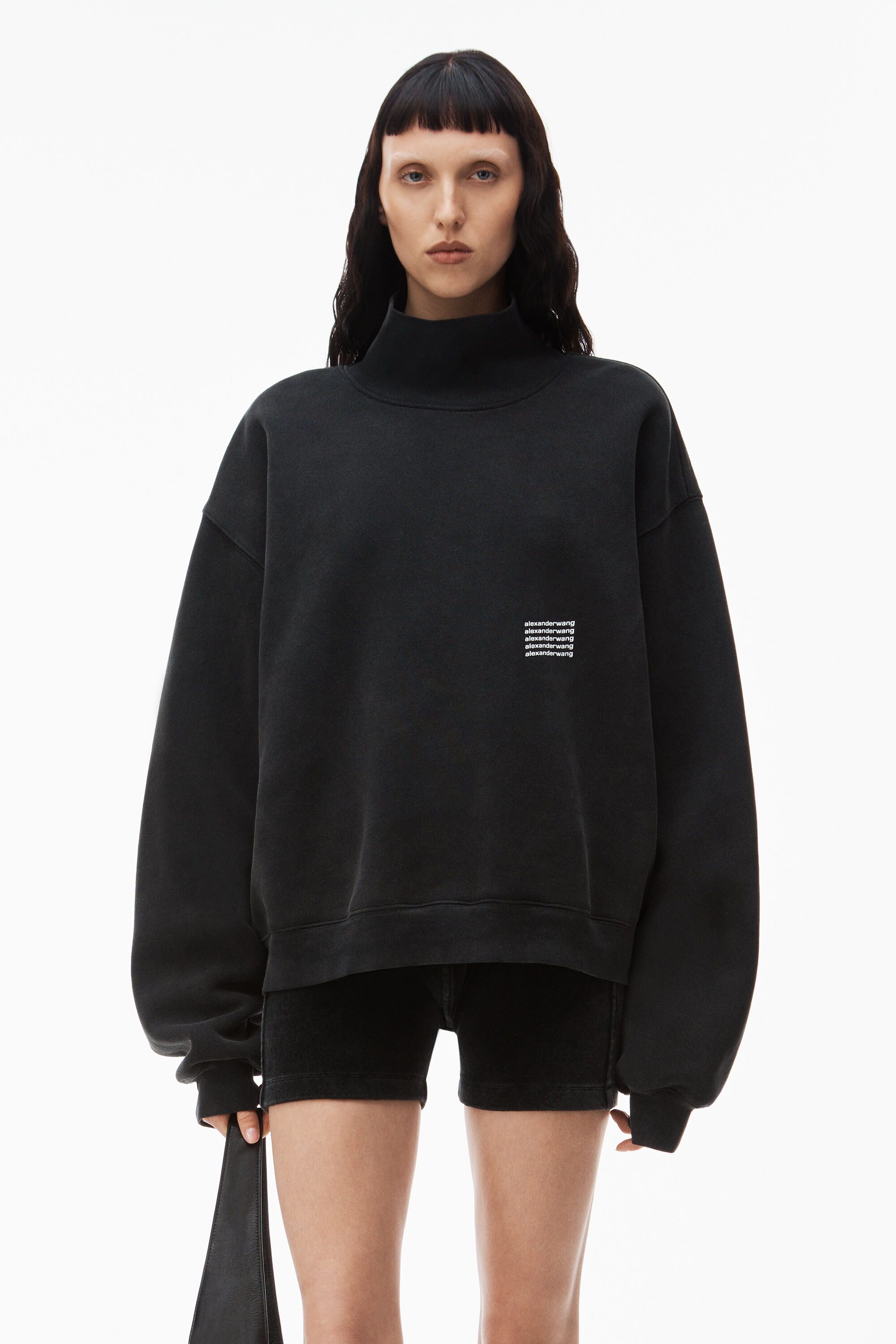 high neck pullover in dense fleece in ACID BLACK alexanderwang