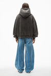 alexander wang washed charcoal distressed skyline hoodie in sueded cotton terry