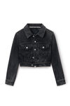 alexander wang grey aged shrunken trucker jacket in comfort stretch denim